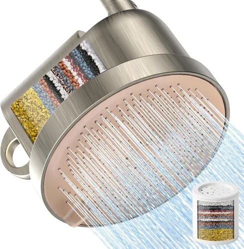 Miniatura 17 de MakeFit Cabezal de ducha filtrado de níquel cepillado, cabezal de ducha de alta presión con filtro para suavizador de agua dura, 7 ajustes