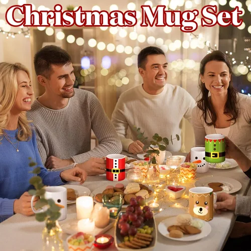 Miniatura 6 de Nitial Juego de 4 tazas de café navideñas de 12 onzas, regalo a granel para mujeres y hombres, decoración para cocina, oficina, hogar