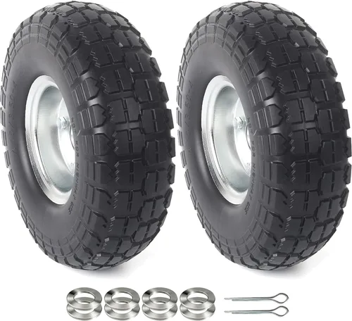 AR-PRO Paquete de 2 ruedas de goma sólida de 10 pulgadas, repuesto de 4.10/3.50-4 pulgadas, neumático sin plano con rodamientos de 5/8 pulgadas,