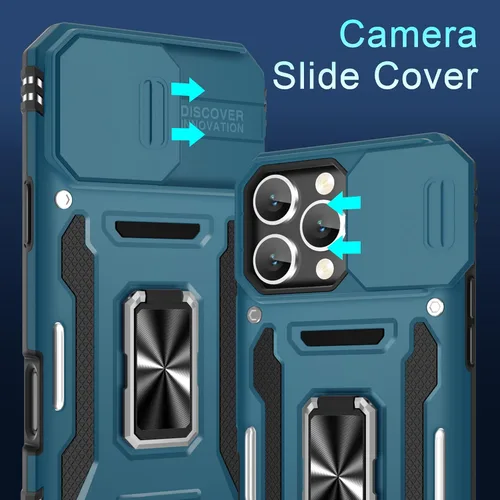 Miniatura 314 de DEERLAMN Funda para iPhone Xs Max con funda deslizante para cámara + protector de pantalla, soporte giratorio de anillo de grado militar a prueba