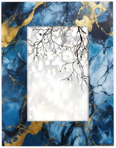 Marco de fotos de madera con textura de mármol azul de 4 x 6 pulgadas con marco de fotos acrílico de alta definición, pantalla vertical u