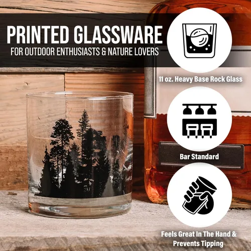 Miniatura 5 de Black Lantern Juego de vasos de whisky - Vasos cortos de paisaje forestal estilo tradicional para bourbon, whisky escocés y cócteles - Vasos de roca