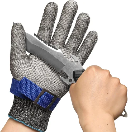 Miniatura 18 de Guante de corte resistente Schwer SlicePro ANSI A9 PR1706, guante de malla de acero inoxidable de grado alimenticio para cocina de cocina, corte