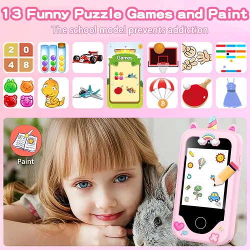 Miniatura 2 de Nikuku Teléfono para niños para niñas, teléfono inteligente para niños pequeños, regalo de cumpleaños de Navidad de 3, 4, 5, 6, 7, 8, 9, para niños