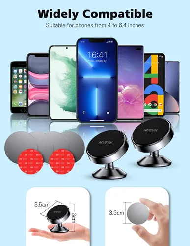 Miniatura 7 de Paquete de 2 soportes magnéticos para teléfono para automóvil, imán fuerte, soporte magnético para teléfono, rotación de 360°, imán de teléfono