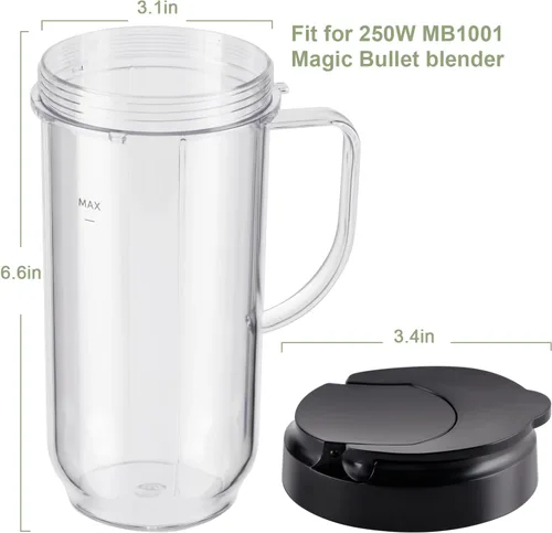 Miniatura 3 de Equust 4 tazas altas de 22 onzas con tapas abatibles para llevar, piezas de repuesto compatibles con vasos mezcladores Magic Bullet de 250 W MB1001