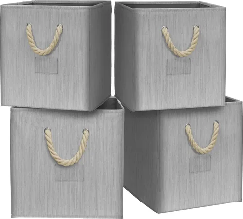 Miniatura 16 de SIMPLE HOUSEWARE Cubo de almacenamiento de 13 pulgadas con asas trenzadas, paquete de 3, color beige