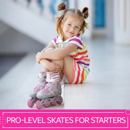 Miniatura 9 de Xino Sports Patines en línea para niños y niñas – Patines ajustables con ruedas iluminadas LED – Patines juveniles para interiores y exteriores Rosa