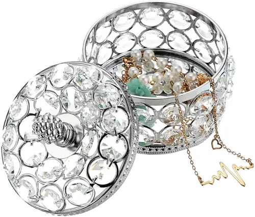 Miniatura 4 de Hipiwe Joyero con espejo de cristal, caja organizadora de joyas, decoración del hogar, anillos, aretes, collar, soporte de almacenamiento, caja