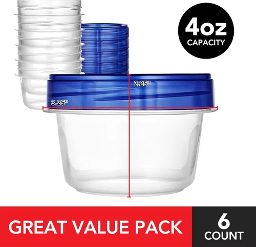 Miniatura 2 de Stock Your Home Recipientes de plástico de 4 onzas con tapas giratorias (paquete de 6), recipientes pequeños para congelador de 1/2 taza