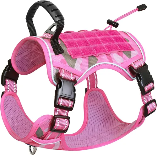 Miniatura 9 de Hotsky Arnés táctico para perro, chaleco ajustable para perro, arnés reflectante militar para mascotas, con asa de control, paneles Molle Loop