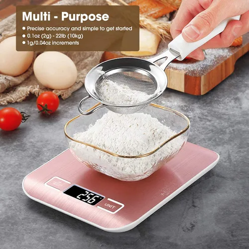 Miniatura 6 de Mik-Nana Báscula de cocina digital rosa de 22.0 lbs/22 libras, peso gramos y onzas para hornear y cocinar, graduación precisa de 1 g/0.1 oz, acero