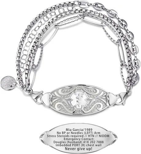 Pulseras de alerta médica elegantes personalizadas para mujer con grabado gratis, pulsera de identificación de emergencia personalizada para