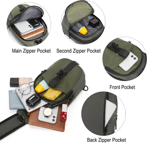 Miniatura 3 de CLUCI Bandolera para hombre, bandolera, cangurera, mochila para el pecho, multiusos para viajes, senderismo, ciclismo, camping, 0-1 Verde