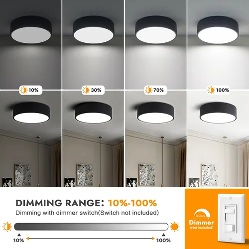 Miniatura 3 de Lámpara de techo de montaje empotrado regulable moderna, luces LED redondas de color negro mate, iluminación de 5CCT 2700K-6000K para cocina