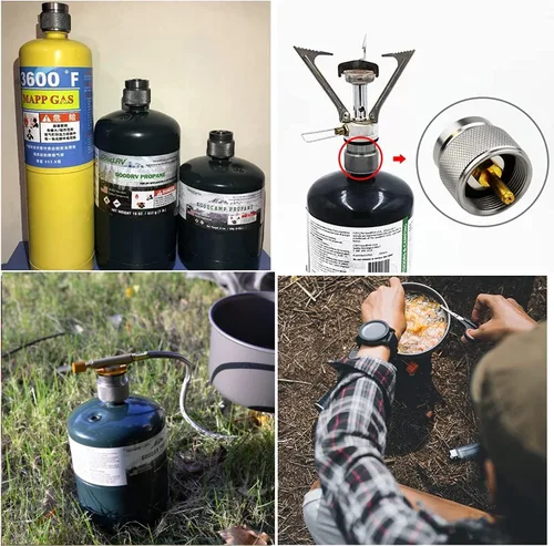 Miniatura 4 de Adaptador de butano a propano Adaptador de estufa de camping Conector de estufa de senderismo al aire libre para bote de combustible de isobutano