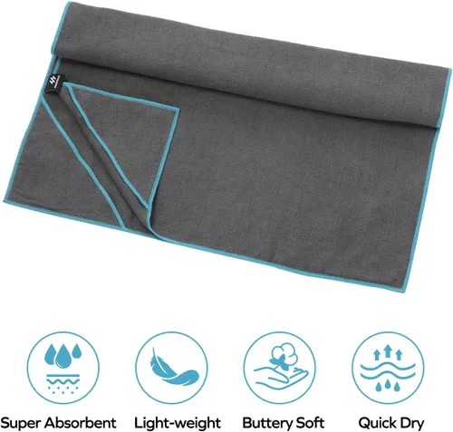 Miniatura 6 de Ewedoos Toalla de yoga con esquinas de anclaje, toalla antideslizante para yoga, pilates, entrenamiento, campamento Ribete gris/azul