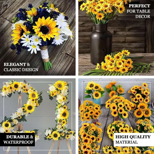 Miniatura 4 de Efavormart - 5 arbustos 70 girasoles artificiales amarillos de seda Decoración de jarrón