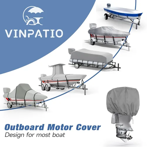 Miniatura 6 de VINPATIO Cubierta de motor fuera de borda, capó de motor de poliéster 600D impermeable para motores de barco de hasta 10 HP, tela teñida