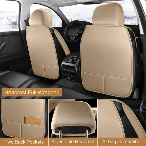 Miniatura 2 de Pariitadin Juego completo de fundas de cuero para asiento de automóvil, impermeables, transpirables, de piel sintética, fundas de asiento