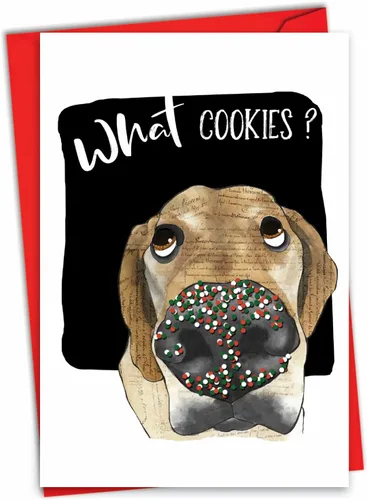 Miniatura 13 de NobleWorks - Tarjeta de felicitación navideña con sobre de 5 x 7 pulgadas, divertida nota de papel con perro (1 tarjeta) - Travesuras de perros