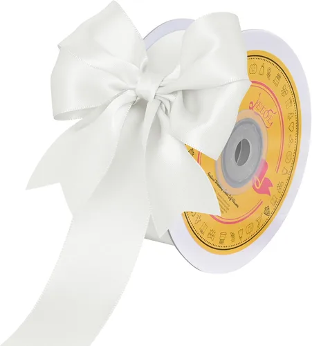 Miniatura 185 de Cinta de satén blanca antigua de doble cara de 1-1/2 pulgadas x 50 yardas, cinta de poliéster para envolver regalos, día de San Valentín, bodas