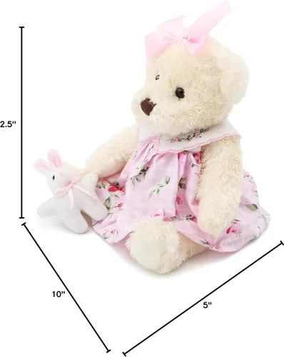 Miniatura 8 de Oitscute - Oso de peluche pequeño para bebé con tela, lindo animal de peluche suave de 10 pulgadas (vestido rosa con conejo)