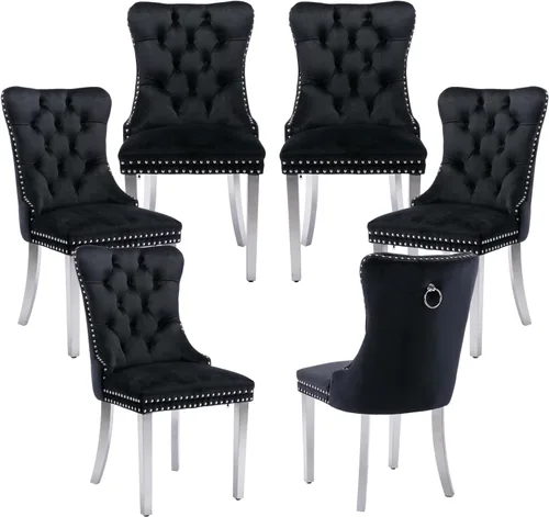 Miniatura 55 de LKTART Juego de 2 sillas de comedor de terciopelo, sillas de comedor copetudas con ribete de anillo de clavo, silla de comedor tapizada con patas