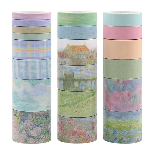 Dizdkizd - Juego de 20 rollos de cinta Washi con flores verdes, bonita cinta adhesiva estacional para diario, suministros estéticos para