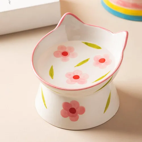Miniatura 2 de Cuencos elevados de cerámica para gatos, antivómitos y protegen las espinas de las mascotas para gatos de interior, comedero para mascotas para Rosa