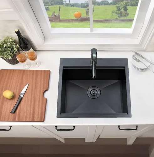 Miniatura 6 de Estación de trabajo de fregadero de cocina negro de 21x20 pulgadas - VAPSINT Fregadero de barra de 21 pulgadas de montaje superior en color negro