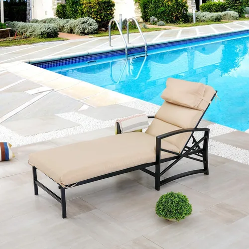 Miniatura 7 de LOKATSE HOME - Silla reclinable con cojín y almohada suave para piscina, cubierta, patio, color caqui