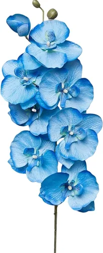 cdar Flores artificiales,Conjunto de tallos de orquídeas artificiales, flor falsa de falaenopsis, decoración de boda para el hogar, azul