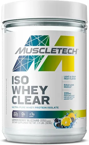 MuscleTech Proteína de suero en polvo transparente aislado de proteína de suero aislado de suero de leche en polvo para mujeres y hombres, bebida de