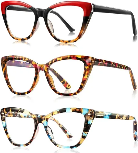 Miniatura 8 de Lentes de lectura elegantes para mujer, paquete de 4 unidades, de gran tamaño, bloquean la luz azul, con combinaciones de colores de moda (C2 x 0.00)