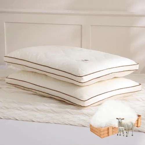 Miniatura 12 de YOUR MOON Almohada suave de lana orgánica tamaño Queen, almohada de lana plana y fina para dormir, almohadas de cama bajas para dormir de espalda