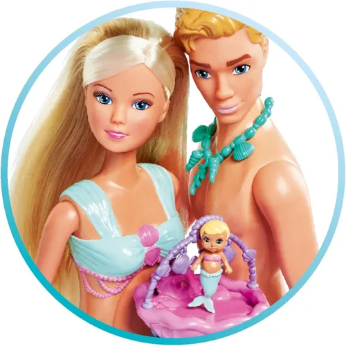 Miniatura 3 de Simba 105733524 Steffi Love Mermaid Family, Muñeca como sirena embarazada con Kevin como Merman, con cama de bebé, 11.4 in de vestir, muñecas