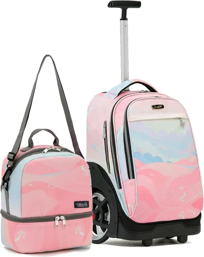 Miniatura 19 de NEW TILAMI Mochila con ruedas de 19 pulgadas con bolsa de almuerzo para niñas y niños, mochila para laptop con ruedas, bolsa de mano duradera