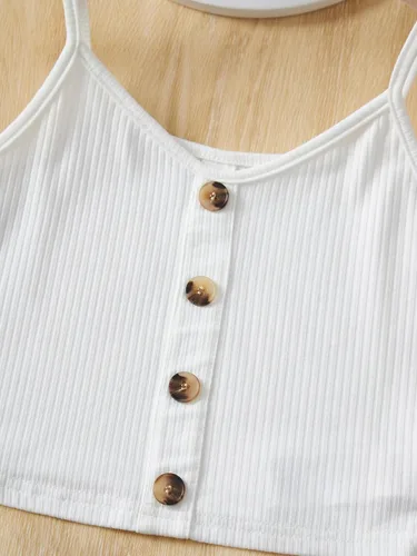 Miniatura 3 de SHENHE Conjunto de 2 piezas para niña, camiseta sin mangas con botones y pantalones cortos con cinturón