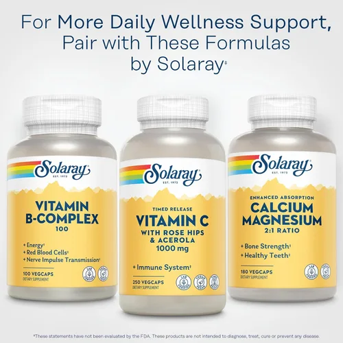 Miniatura 6 de Solaray Absorción mejorada de calcio y magnesio - 180 cápsulas vegetales - Relación 2:1 - Apoya la fuerza ósea y los dientes saludables - Vegano