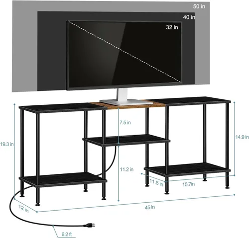 Miniatura 5 de Soportes de TV para sala de estar, soporte de TV de 50 pulgadas con toma de corriente, centro de entretenimiento con almacenamiento, mesa consola