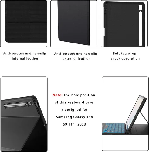 Miniatura 6 de Funda para Samsung Galaxy Tab S10 Lite/S9 de 11 pulgadas/S9 FE 10.9 pulgadas / S10 FE 10.9 pulgadas con teclado – 7 colores retroiluminados