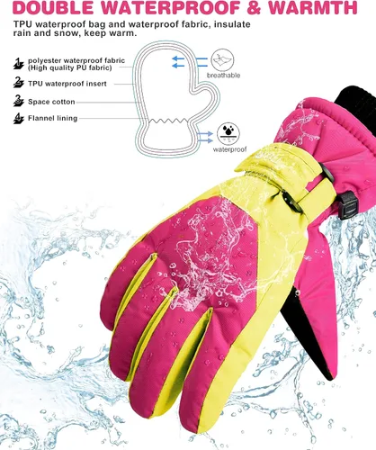 Miniatura 3 de ThxToms Guantes de invierno para niños, impermeables, guantes de nieve para niños y niñas, clima frío, deportes al aire libre, snowboard, bicicleta
