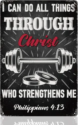 Letrero decorativo de pared con frase motivacional con frase en inglés "I Can Do All Things Through Christ Who Strengthens Me", arte de pared con