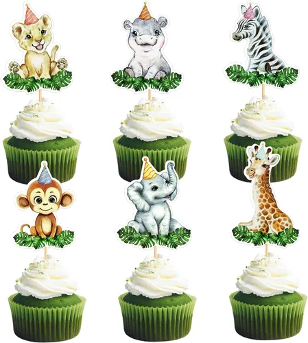Miniatura 12 de Ercadio Paquete de 32 adornos para cupcakes de conejo, selecciones de cupcakes de animales salvajes, decoraciones de cumpleaños para baby shower