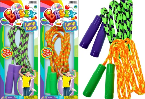 JA-RU Cuerda de saltar ajustable de 7 pies (cuerda de salto) de nailon trenzado para niños. Actividades en interiores y exteriores para
