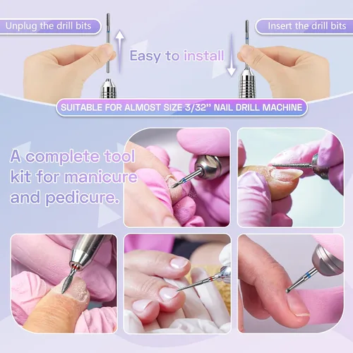 Miniatura 5 de Juego de 30 brocas para uñas: brocas de diamante de 3/32 pulgadas para preparación de uñas de gel acrílico, contiene cabezas