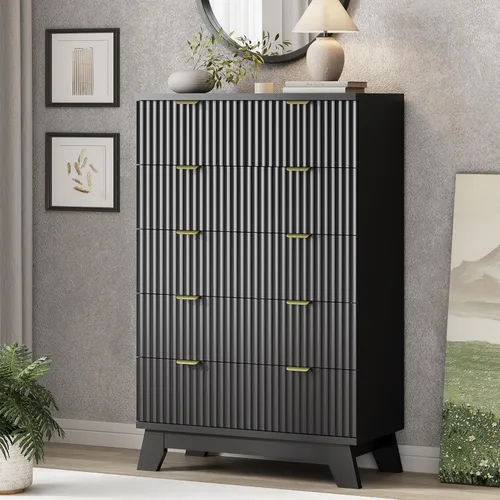 Miniatura 32 de Xixini - Cómoda moderna de madera acanalada para dormitorio, sala estar, pasillo o armario, para organizar y almacenar ropa o soporte de TV, 6 Roble