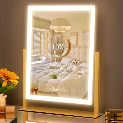 Miniatura 8 de Kotdning Espejo de tocador con luces, espejo de maquillaje LED de 16.7 x 13.1 pulgadas, espejo de maquillaje iluminado con luces, control táctil