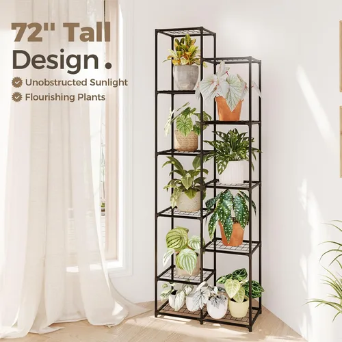 Miniatura 3 de Bamworld Soporte para plantas para interiores y exteriores, estante grande de metal de 11 niveles para plantas, soportes de flores de varios Negro